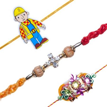 Bob The Builder Kids Wooden Stone Beads Metal Hoops And Beads Rakhi