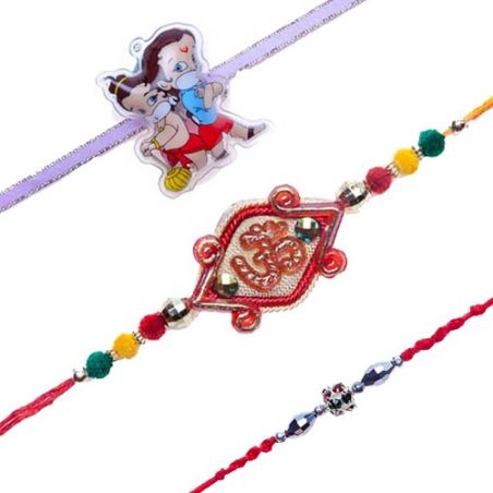 Pearl Rakhi With Multicoloured Crystals Om Multicolor Valvet Ball Rakhi