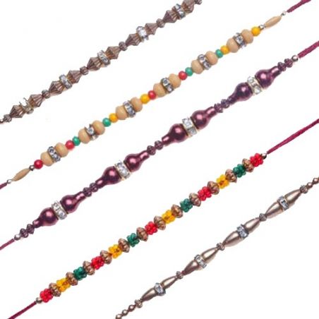 Beads Diamond Thread Bracelet, American Diamond Red Beads Bracelet, Golden Beads American Diamond Bracelet Rakhi