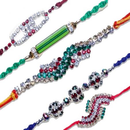 American Diamond, Antique Diamond, Crystal Pipe Colourfull Balls, Antique Work Rakhi