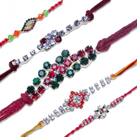 American Diamond Beads Diamond, American Diamond Hoop With Multicolour Pearls Rakhi Set