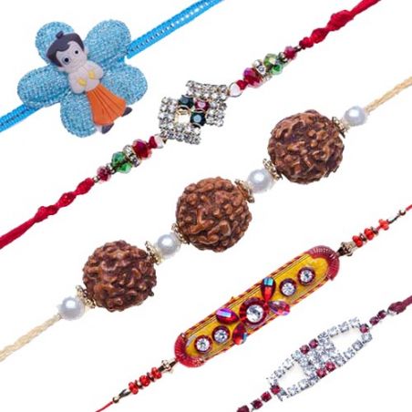 Bal Hanuman & Chota Bheem Kids Rakhi American Diamond Rakhi Golden Beads Rakhi set