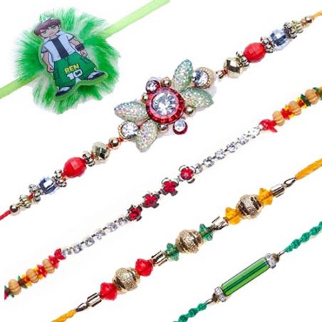 Ben10 Kids, Crystal Pipe With American Diamond Rakhi Set