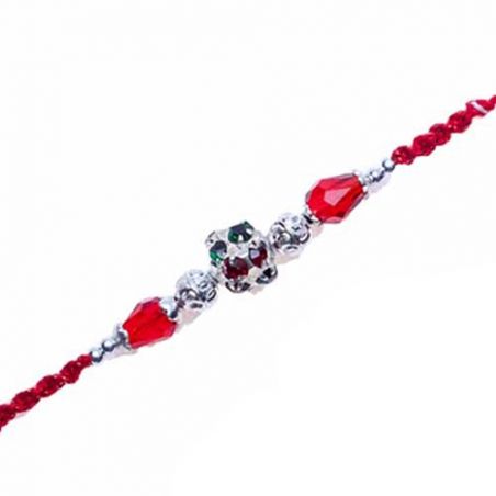 Silver Beads, White Crystal Jewelled Rakhi