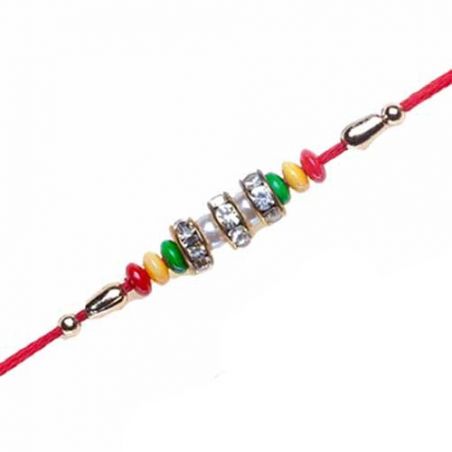 Red And Green Pearls With American Diamond Studed Rakhi