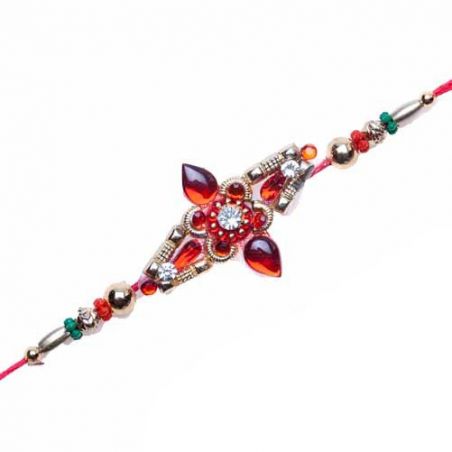 Golden Beads, American Diamond Jewelled Rakhi