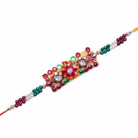 MULTI COLOUR PEARLS KUNDAN RAKHI