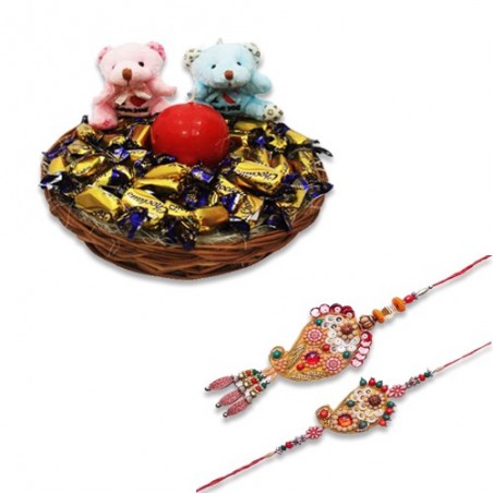 Keri Design Wooden Beads Bhaiya Bhabhi Rakhi With Eclairs Chocolate