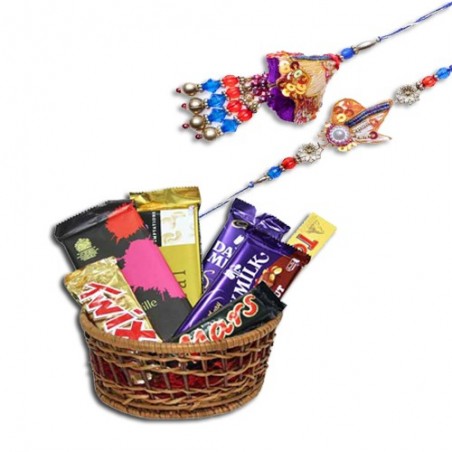 Zardoshi Work Beads, Pearl Bhaiya Bhabhi Rakhi With Homeliness Gift basket