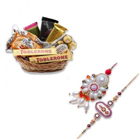 White Pearl Bhaiya Bhabhi Rakhi  With Thank You Gift Basket