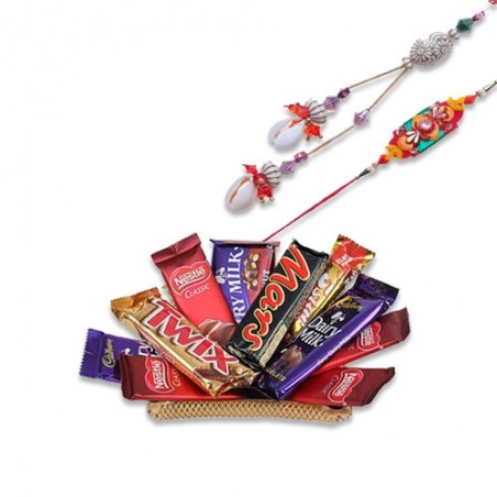 Conch With Colorfull Beads Bhaiya Bhabhi Rakhi  With Tray With Chocolates