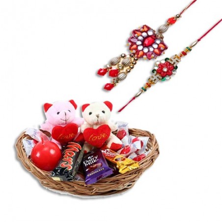 Colorfull Beads Wooden Flower Bhaiya Bhabhi Rakhi  With Basket of Love