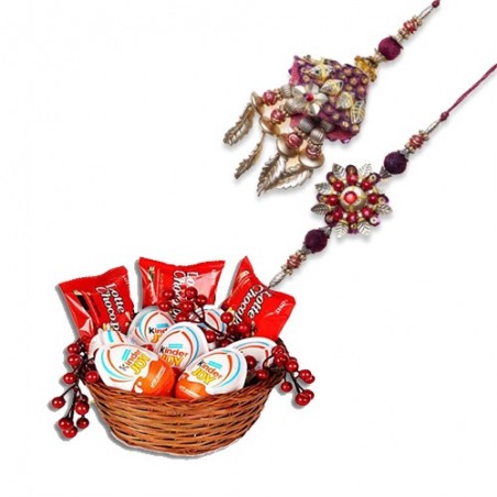 Diamond, Beads Bhaiya Bhabhi Rakhi  With Kinder Joy Treats