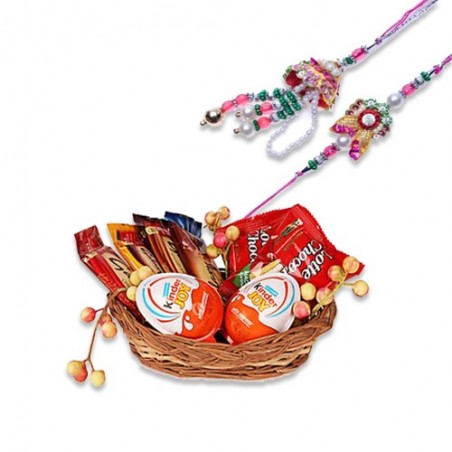 Pearls, Multicolor Beads Bhaiya Bhabhi Rakhi  With Fun For Little Ones