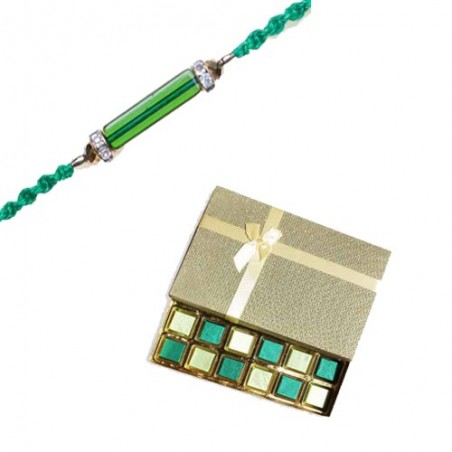 Crystal Pipe With American Diamond Rakhi  With Surprise Chocolate Gift Box