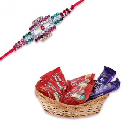 Multicolour American Diamond Rakhi  With Chocolate Basket