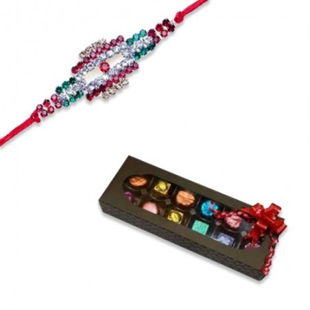 Multicolour American Diamond Rakhi  With Handcrafted Chocolates