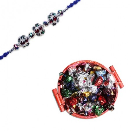 Colourfull Balls Diamond Rakhi  With Basket Of Wishes