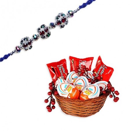 Colourfull Balls Diamond Rakhi  With Kinder Joy Treats