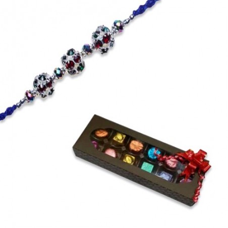Colourfull Balls Diamond Rakhi  With Handcrafted Chocolates