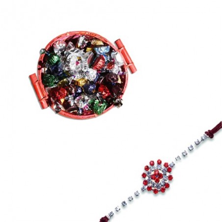 Floral Design American Diamond Rakhi  With Basket Of Wishes