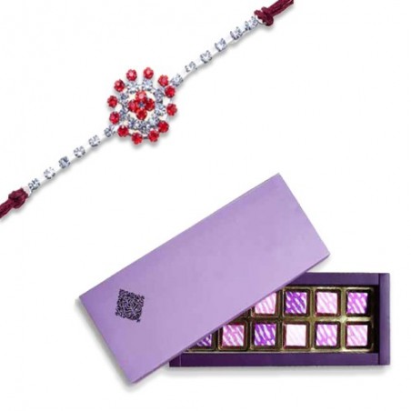 Floral Design American Diamond Rakhi  With Classic Chocolate Pack