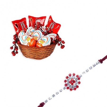 Floral Design American Diamond Rakhi  With Kinder Joy Treats