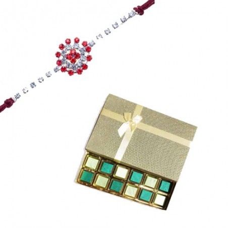 Floral Design American Diamond Rakhi  With Surprise Chocolate Pack 24 Pcs