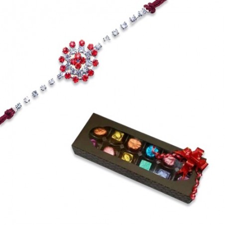 Floral Design American Diamond Rakhi  With Handcrafted Chocolates