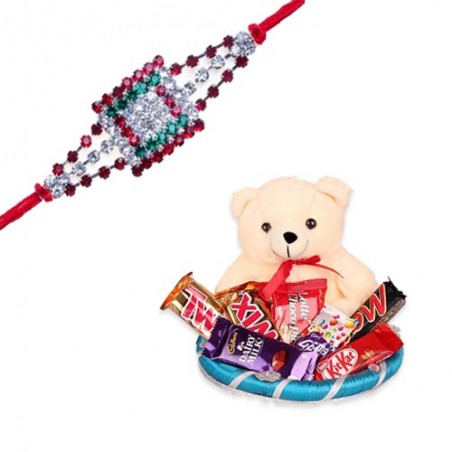 Multi Beads, Diamond Thread Rakhi  With Munchies For You