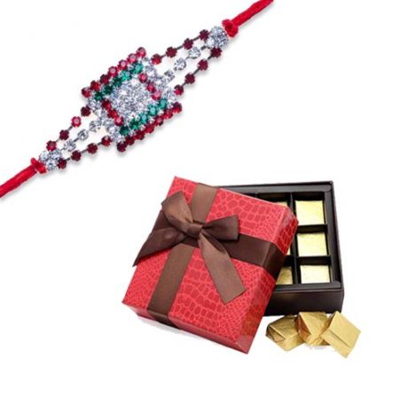 Multi Beads, Diamond Thread Rakhi  With Indulgent Chocolates