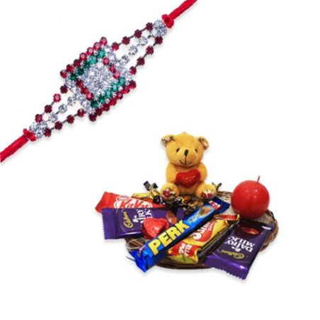 Multi Beads, Diamond Thread Rakhi  With Chocolate World