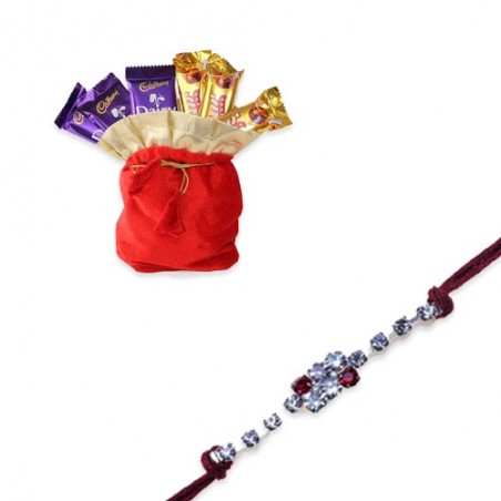 American Diamond Beads Diamond Rakhi  With Chocolates Potli