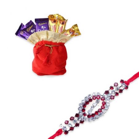 Red Diamond, Ad Diamond Rakhi  With Chocolates Potli