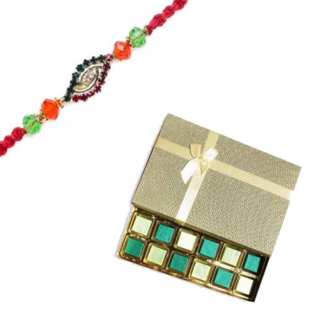 American Diamond Hoop With Multicolour Pearls Rakhi  With Surprise Chocolate Pack 24 Pcs