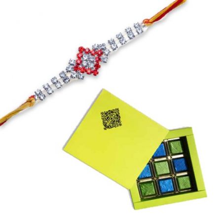 Crystal American Diamond Rakhi  With Classic Chocolate Pack 9 Pcs