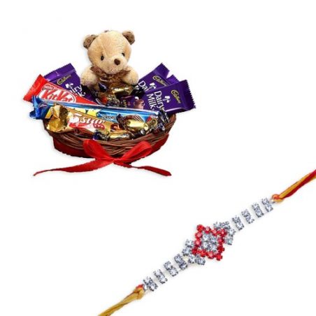 Crystal American Diamond Rakhi  With Chocolates With Cute Teddy