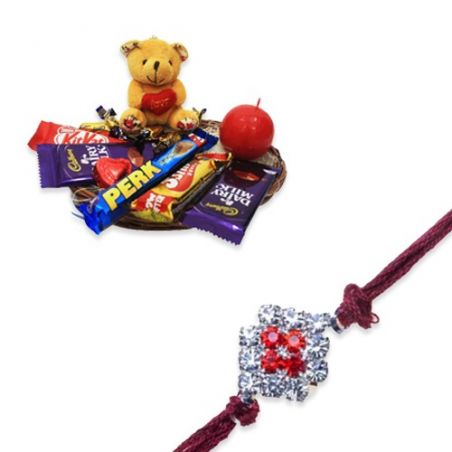 Sober American Diamond Thread Rakhi  With Chocolate World