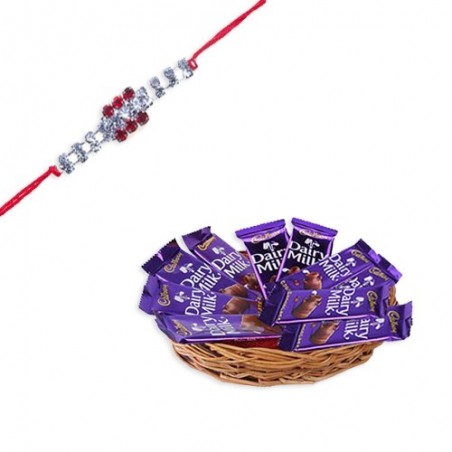 American Diamond Hoop Rakhi  With Dairy Milk Basket Hamper