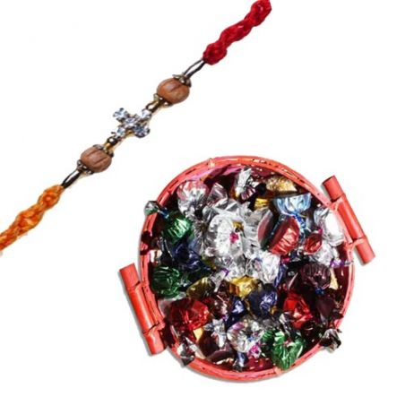 Wooden Stone Beads Rakhi  With Basket Of Wishes