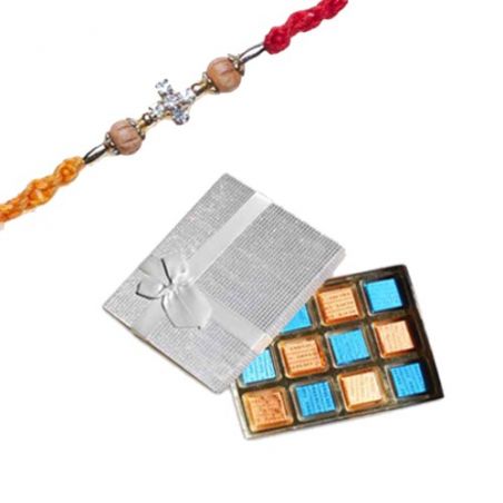 Wooden Stone Beads Rakhi  With Surprise Chocolate Pack 12 Pcs