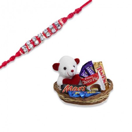 American Diamond Thread Rakhi  With Basket of Love