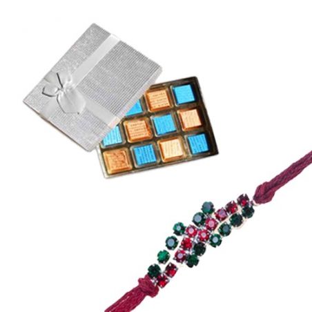 Green And Red American Diamond Rakhi  With Fun For Little Ones