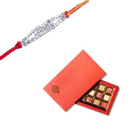 White American Diamond Rakhi  With Tray Hamper