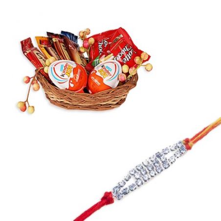 White American Diamond Rakhi  With Fun For Little Ones