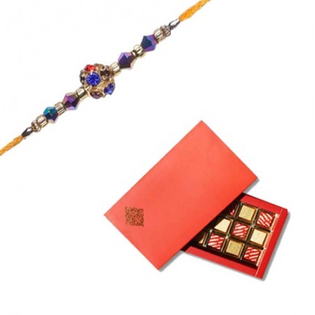 American Diamond Center Ball With Beads Rakhi  With Classic Chocolate Pack 18 Pcs