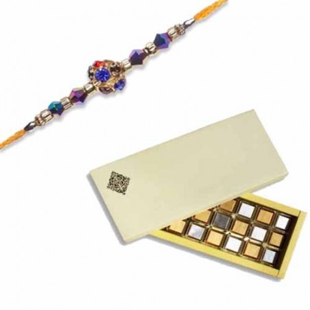 American Diamond Center Ball With Beads Rakhi  With Classic Chocolate Pack 24 Pcs