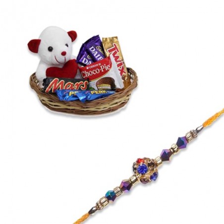 American Diamond Center Ball With Beads Rakhi  With Basket of Love