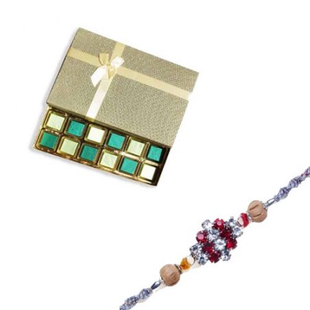 American Diamond With Wooden Beads Diamond Rakhi  With Surprise Chocolate Pack 24 Pcs