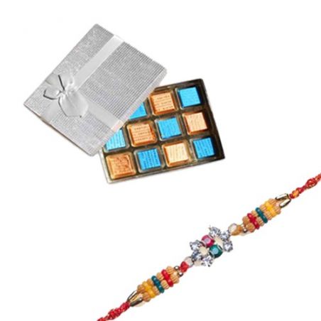 Pearls, Diamond Beads Rakhi  With Surprise Chocolate Pack 12 Pcs